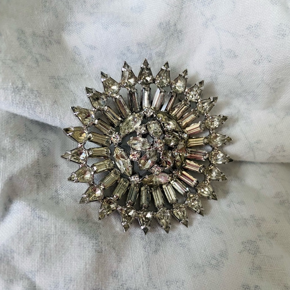 Vintage Silver Crystal Brooch